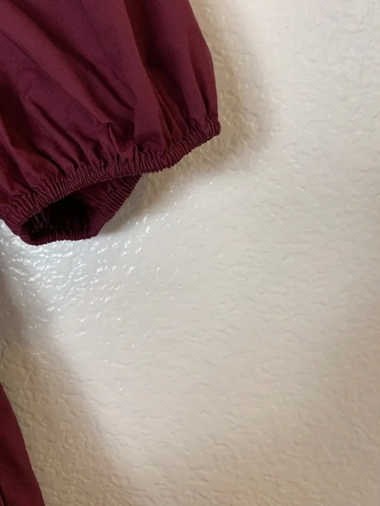 Ulla Johnson Olina Puff-Sleeve Tiered Cotton Poplin Dress Womens 8 Burgundy Boho - Picture 8 of 15